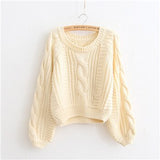 Nukty Autumn Fashion Sweet Casual Loose Lantern Sleeve Solid Simple O-Neck Twist Knitted Sweatshirt Women Pullovers Women Hooded