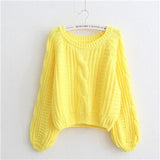 Nukty Autumn Fashion Sweet Casual Loose Lantern Sleeve Solid Simple O-Neck Twist Knitted Sweatshirt Women Pullovers Women Hooded