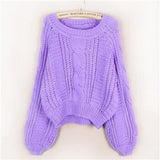 Nukty Autumn Fashion Sweet Casual Loose Lantern Sleeve Solid Simple O-Neck Twist Knitted Sweatshirt Women Pullovers Women Hooded