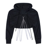 Women Sexy Fashionable Top Pullover Chain Jumper Pullover Top Hooded Sweatshirt Gothic Hoodie Sweatshirts Womens Tops Streetwear
