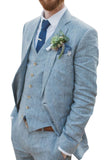 NUKTY Light Blue Groom Suit Men's 3 Pieces Formal Notch Lapel Suit Wedding Groomsman Slim Fit Prom Party Tuxedos(Blazer+vest+Pants)