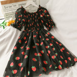 Sequins Strawberry Dress Women Printed High Waist Mid-length Mesh Female Elegant Party Dress Puff Sleeve Princess Women Dress
