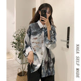 NUKTY  streetwear Harajuku blouse couple shirt women men Clothing Blouses bf long shirts spring autumn turn-down collar casual Top