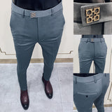 Nukty Mens Business Suit Pant Male Pants Ankle Length Casual Slim Formal Trousers Elastic Pencil Pants Office Work Men Clothes