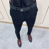 Nukty Mens Business Suit Pant Male Pants Ankle Length Casual Slim Formal Trousers Elastic Pencil Pants Office Work Men Clothes