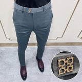 Nukty Mens Business Suit Pant Male Pants Ankle Length Casual Slim Formal Trousers Elastic Pencil Pants Office Work Men Clothes