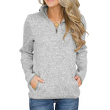Long Sleeve Stand Collar Zip Sweatshirt Hooded Female Jumper Women Tracksuits Quarter Zipper Stand Collar Casual hooded pocket