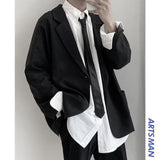 Nukty Blazers Men Leisure British-style Trendy Loose All-match Simple Korean Suit-tops Male Single-breasted Retro Daily Ins Streetwear