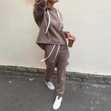 Fashion 2pcs Women Travel Leisure Jogging Suit Solid Color Tracksuits Fleece Lined Hoodies Pants Set