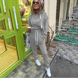 Fashion 2pcs Women Travel Leisure Jogging Suit Solid Color Tracksuits Fleece Lined Hoodies Pants Set
