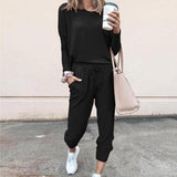 Fashion 2pcs Women Travel Leisure Jogging Suit Solid Color Tracksuits Fleece Lined Hoodies Pants Set