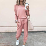 Fashion 2pcs Women Travel Leisure Jogging Suit Solid Color Tracksuits Fleece Lined Hoodies Pants Set