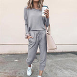 Fashion 2pcs Women Travel Leisure Jogging Suit Solid Color Tracksuits Fleece Lined Hoodies Pants Set
