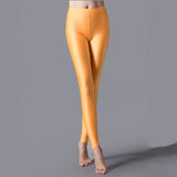 Nukty Neon Leggings Women Multiple Color Black Legging Skinny High Elastic Pants Casual Fluorescent Shiny Pant Leggings