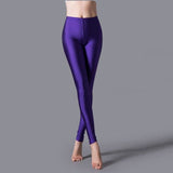 Nukty Neon Leggings Women Multiple Color Black Legging Skinny High Elastic Pants Casual Fluorescent Shiny Pant Leggings