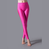 Nukty Neon Leggings Women Multiple Color Black Legging Skinny High Elastic Pants Casual Fluorescent Shiny Pant Leggings