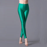 Nukty Neon Leggings Women Multiple Color Black Legging Skinny High Elastic Pants Casual Fluorescent Shiny Pant Leggings