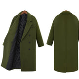 JAPPKBH Autumn Winter Wool Long Coat Jacket Casual Double Breasted Christmas Blazer Outwear Elegant V-neck Women Coat Bayan Mont