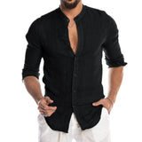 Nukty New Men's Casual Blouse Cotton Linen Shirt Loose Tops Long Sleeve Tee Shirt Spring Autumn Summer Casual Handsome Men Shirt