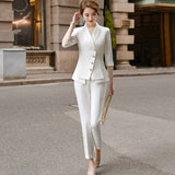 High Quality Casual Women's Suit Pants Two Piece Set new summer elegant ladies white blazer jacket business attire