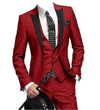 New Arrival Groomsmen Peak Black Lapel Groom Tuxedos Burgundy Men Suits Wedding Best Man Blazer (Jacket+Pants+Vest)
