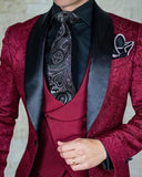 NUKTY  Men's Suit Fashion Formal Business Slim Fit 3-Pieces White Blazers Burgundy Pant Men's Tuxedo Wedding Men Suits Groom Suit