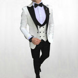 NUKTY  Men's Suit Fashion Formal Business Slim Fit 3-Pieces White Blazers Burgundy Pant Men's Tuxedo Wedding Men Suits Groom Suit