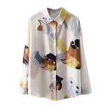 Women Retro Sunflower Print Shirt Oil Painting Print Design Blouse Girl Loose Lapel Tops and Blouses New