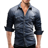 Autumn Men Denim Shirt Mens Long Sleeve Soft Cotton Slim Jeans Shirts Male Cowboy Shirt XXXL