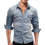 Autumn Men Denim Shirt Mens Long Sleeve Soft Cotton Slim Jeans Shirts Male Cowboy Shirt XXXL