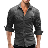 Autumn Men Denim Shirt Mens Long Sleeve Soft Cotton Slim Jeans Shirts Male Cowboy Shirt XXXL