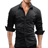 Autumn Men Denim Shirt Mens Long Sleeve Soft Cotton Slim Jeans Shirts Male Cowboy Shirt XXXL