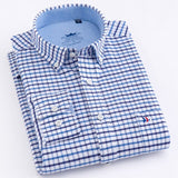 Nukty Men's Oxford Casual 100% Cotton Plaid Checkered Shirt Front Patch Chest Pocket Long Sleeve Thick Button-down Striped Shirts