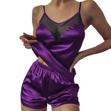 Satin Pajamas Sexy Lace Pijama Nightie Sleepwear Home Clothes Tops and Shorts Women's Silk Pajamas Solid Color Pajama Set Women