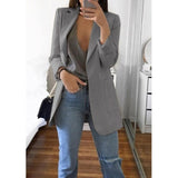 CINESSD Office Lady Blazer Coats Lapel Long Sleeve Solid Cardigan Jackets Black Plus Size Lining Pocket Suits Blazer 17 Colors