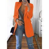CINESSD Office Lady Blazer Coats Lapel Long Sleeve Solid Cardigan Jackets Black Plus Size Lining Pocket Suits Blazer 17 Colors