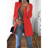 CINESSD Office Lady Blazer Coats Lapel Long Sleeve Solid Cardigan Jackets Black Plus Size Lining Pocket Suits Blazer 17 Colors