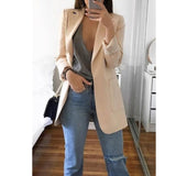CINESSD Office Lady Blazer Coats Lapel Long Sleeve Solid Cardigan Jackets Black Plus Size Lining Pocket Suits Blazer 17 Colors
