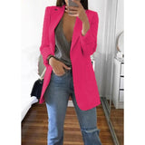 CINESSD Office Lady Blazer Coats Lapel Long Sleeve Solid Cardigan Jackets Black Plus Size Lining Pocket Suits Blazer 17 Colors