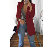 CINESSD Office Lady Blazer Coats Lapel Long Sleeve Solid Cardigan Jackets Black Plus Size Lining Pocket Suits Blazer 17 Colors