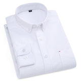 Pure Cotton White Shirts Casual for Men Oxford Long-Sleeved Mens Striped Shirt Leisure Business Formal Chest Pocket  New Clothes