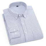 Pure Cotton White Shirts Casual for Men Oxford Long-Sleeved Mens Striped Shirt Leisure Business Formal Chest Pocket  New Clothes