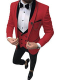 NUKTY  Men's Suit Fashion Formal Business Slim Fit 3-Pieces White Blazers Burgundy Pant Men's Tuxedo Wedding Men Suits Groom Suit