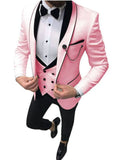 NUKTY  Men's Suit Fashion Formal Business Slim Fit 3-Pieces White Blazers Burgundy Pant Men's Tuxedo Wedding Men Suits Groom Suit
