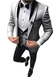 NUKTY  Men's Suit Fashion Formal Business Slim Fit 3-Pieces White Blazers Burgundy Pant Men's Tuxedo Wedding Men Suits Groom Suit