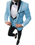 NUKTY  Men's Suit Fashion Formal Business Slim Fit 3-Pieces White Blazers Burgundy Pant Men's Tuxedo Wedding Men Suits Groom Suit