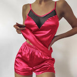 Satin Pajamas Sexy Lace Pijama Nightie Sleepwear Home Clothes Tops and Shorts Women's Silk Pajamas Solid Color Pajama Set Women