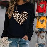 Leopard Heart Printed Hoodies Women Fleece Long Sleeve O Neck Loose Sweatshirt Girls Women Hoodie Pullovers   Winter Autumn