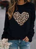 Leopard Heart Printed Hoodies Women Fleece Long Sleeve O Neck Loose Sweatshirt Girls Women Hoodie Pullovers   Winter Autumn