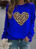 Leopard Heart Printed Hoodies Women Fleece Long Sleeve O Neck Loose Sweatshirt Girls Women Hoodie Pullovers   Winter Autumn